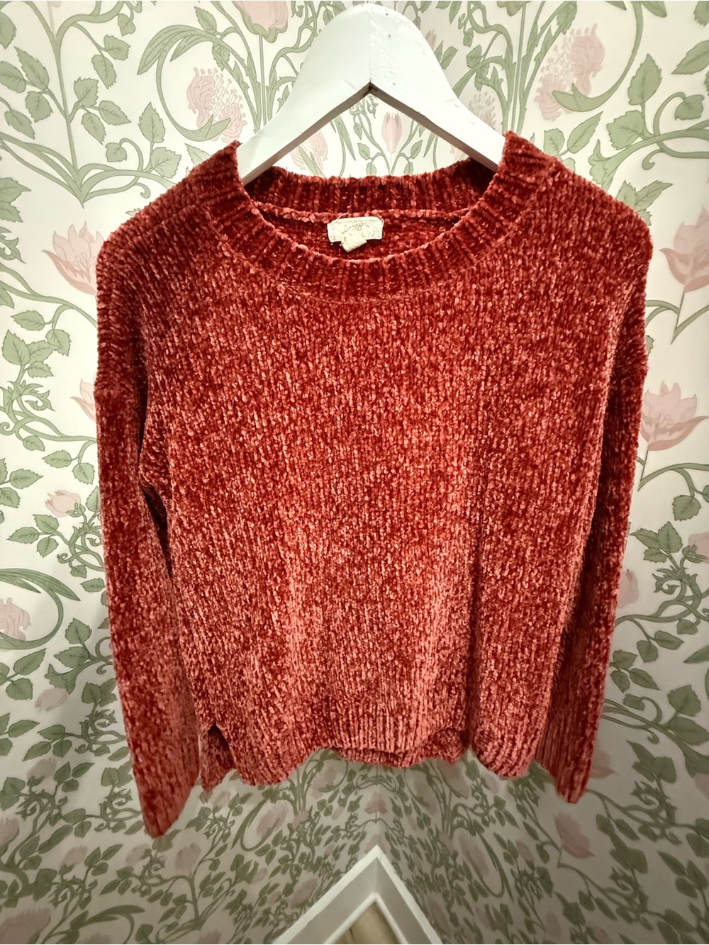 Cozy Chenille Crewneck Sweater in Rust - S